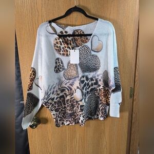 Pomelo Paris Leopard Print Hearts Dolman Top